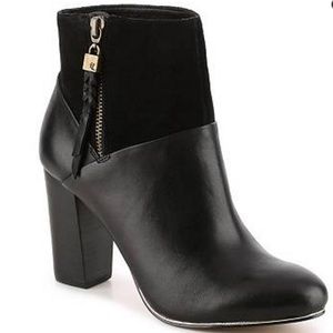 Elliott Lucca Black Leather Suede Heel Dafne Ankle Booties Sz 7